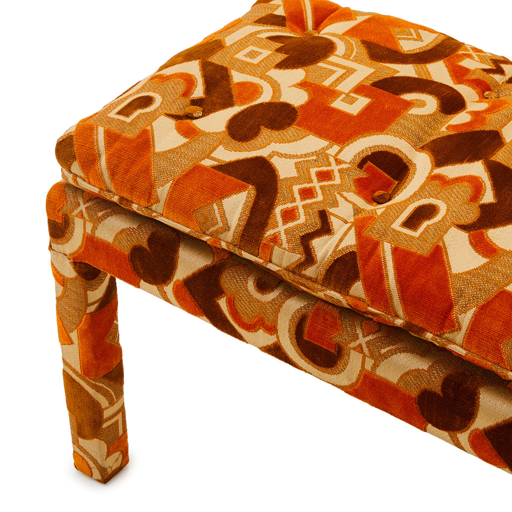 Orange Mod Velvet Fabric Bench