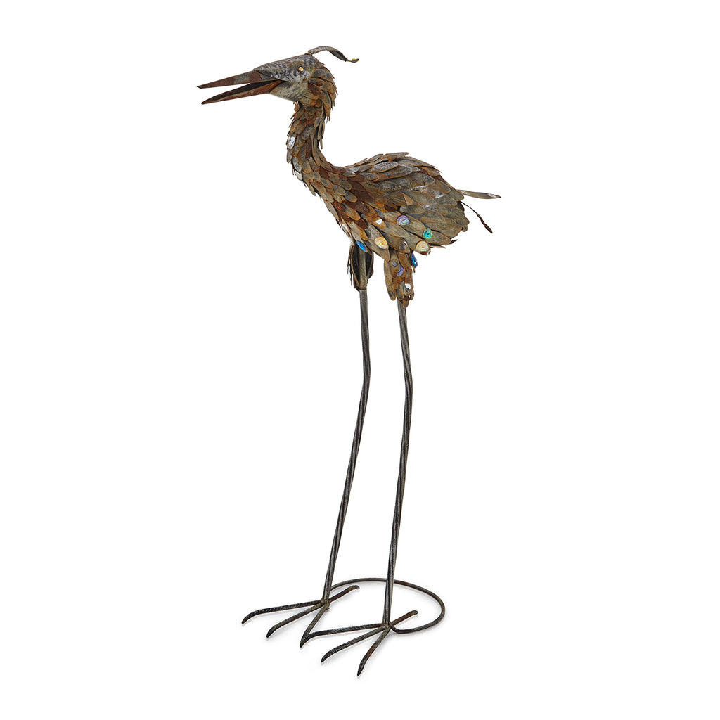 Metal Heron Sculpture with Ornaments
