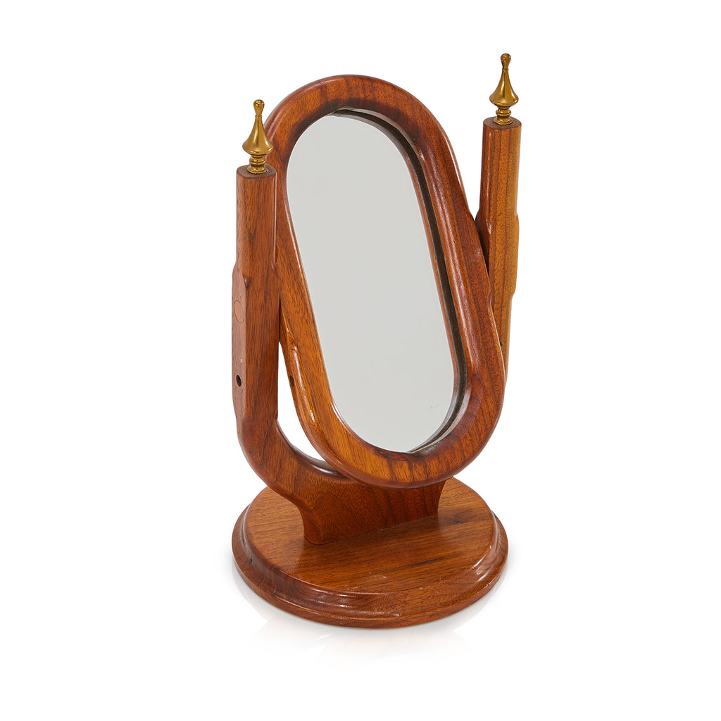 Wood Rotating Tabletop Mirror on Stand