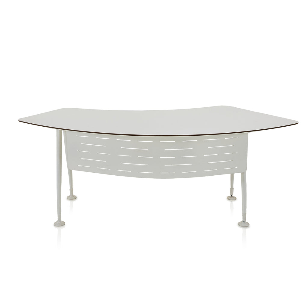 White Curved Tapering Desk with Slitted Front