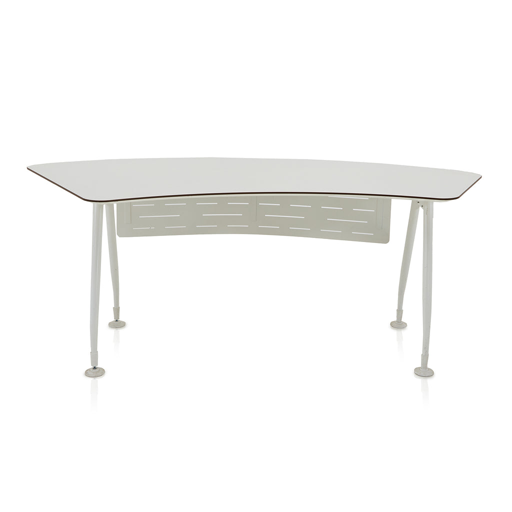 White Curved Tapering Desk with Slitted Front