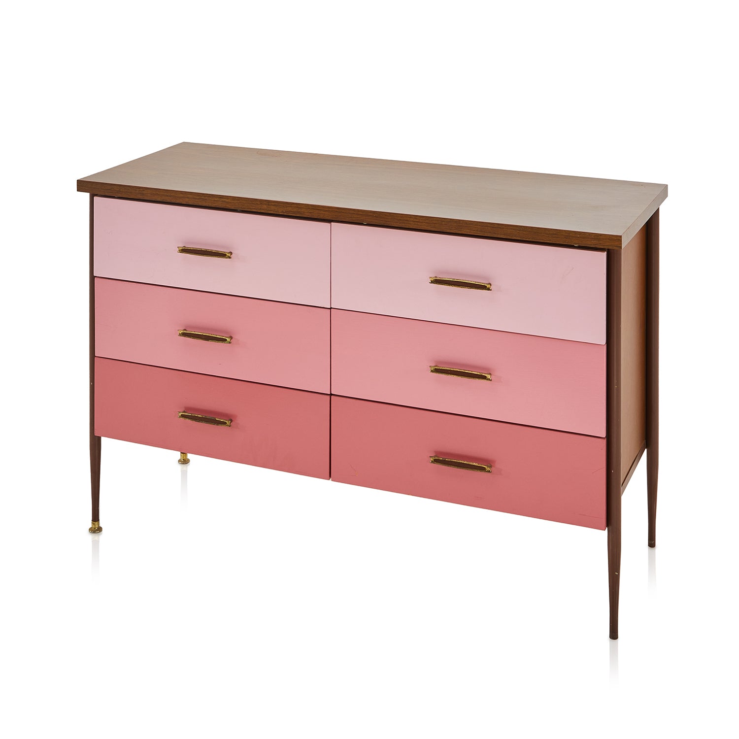 Wood Dresser with Pink Shade Drawers - Gil & Roy Props Wood Dresser with Pink Shade Drawers - Gil & Roy Props