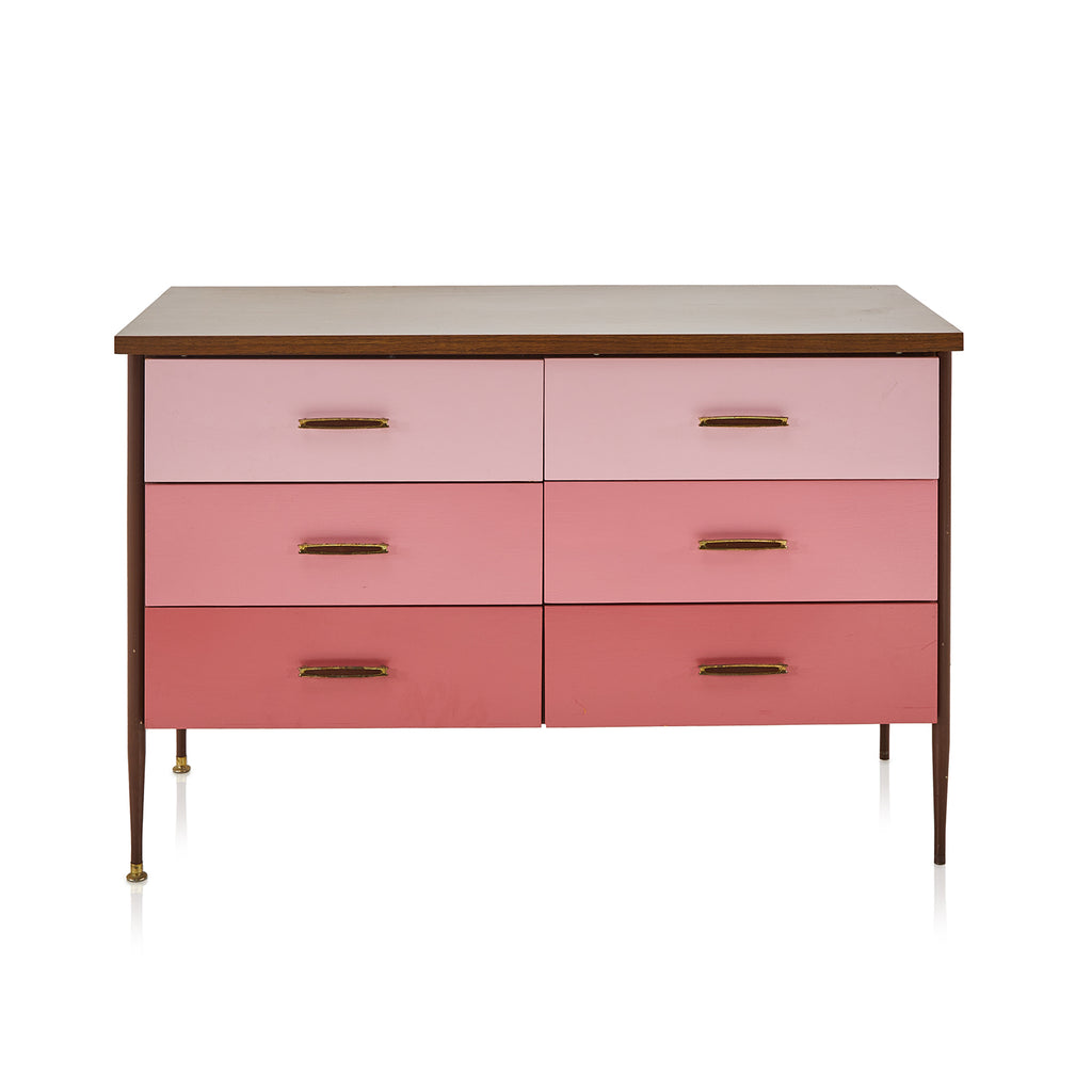 Wood Dresser with Pink Shade Drawers
