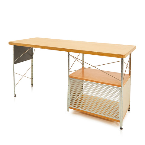 Wood and Aluminum Wire Rod Desk with Mesh Cubby
