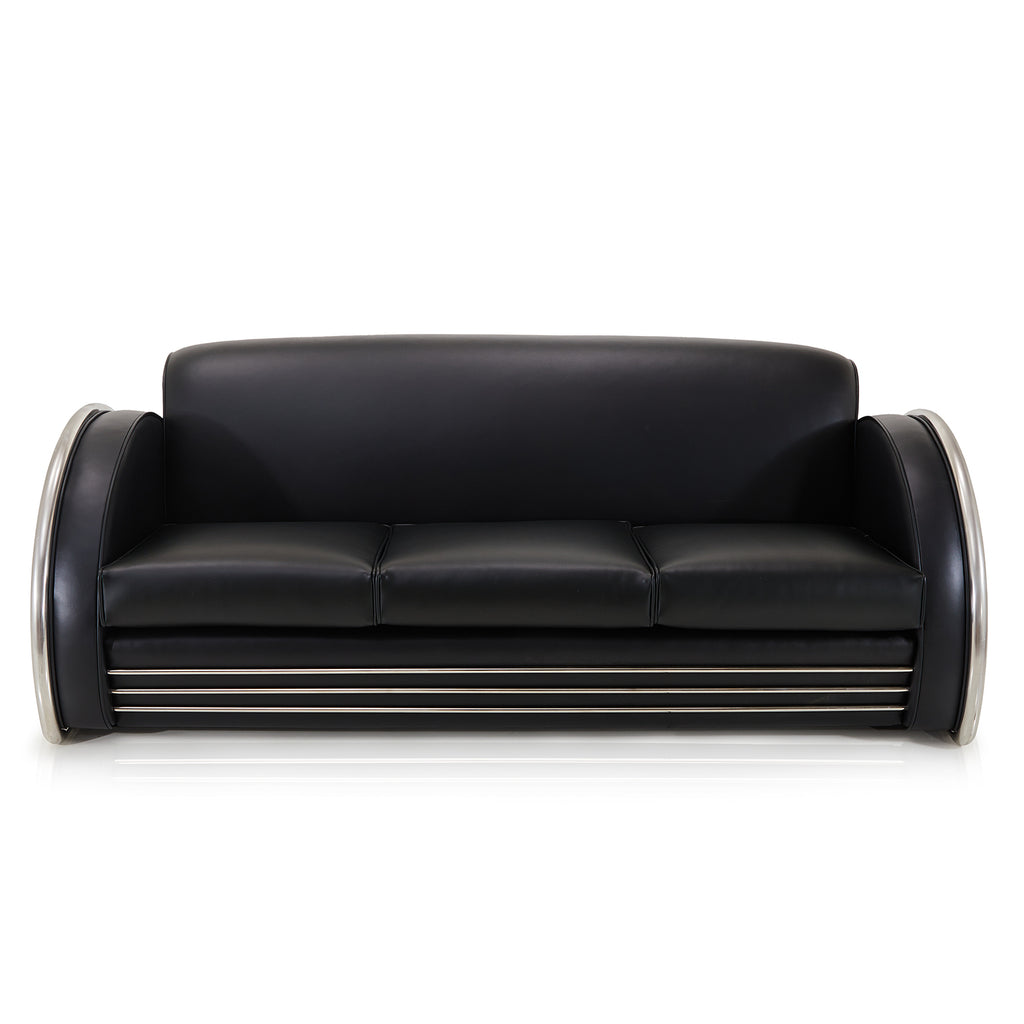 Black Leather Sofa with Chrome Stripes
