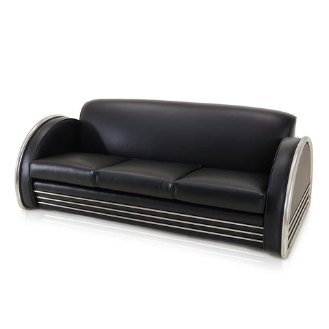 Black Leather Sofa with Chrome Stripes