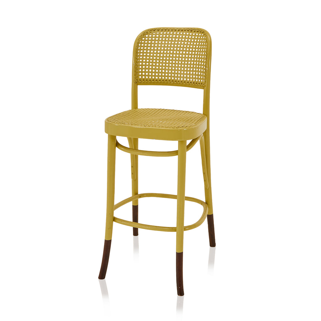 Yellow Painted Cane Bar Stool