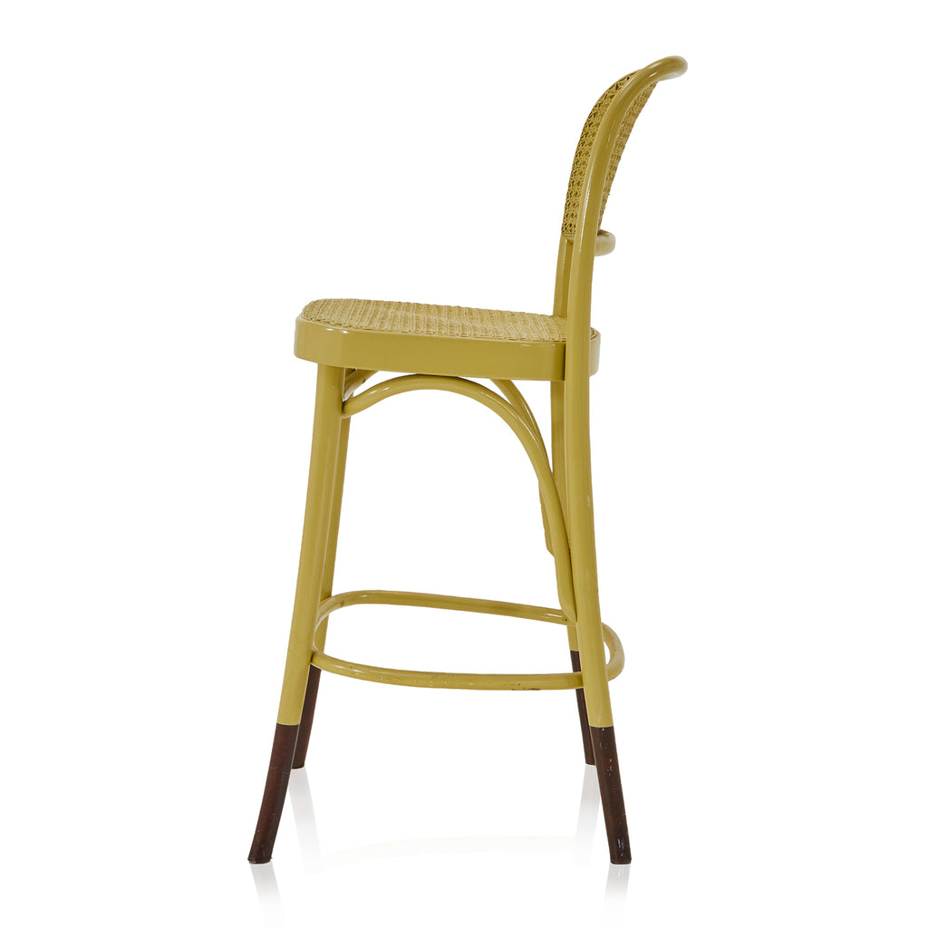 Yellow Painted Cane Bar Stool