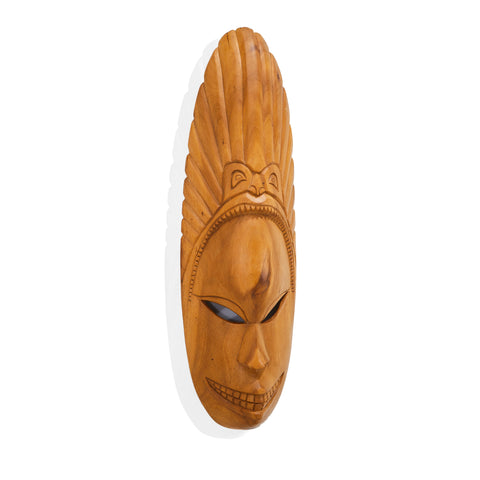 Carved Wood African Mask Wall Hanging with Large Smile