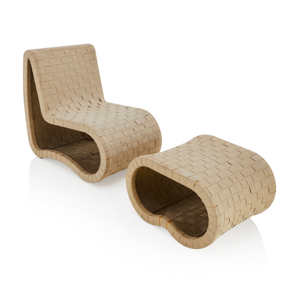 Tan Modern Woven Outdoor Ottoman