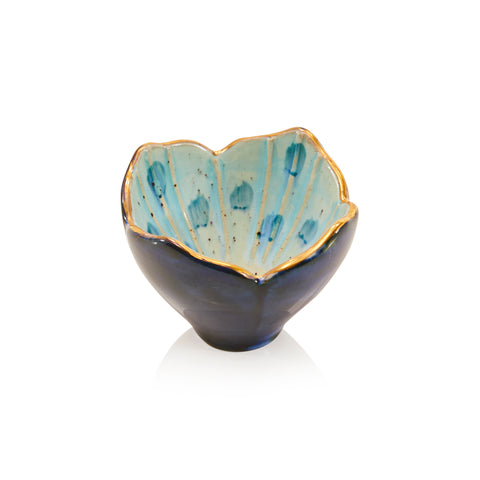 Blue & Gold Small Ceramic Flower Bowl (A+D)