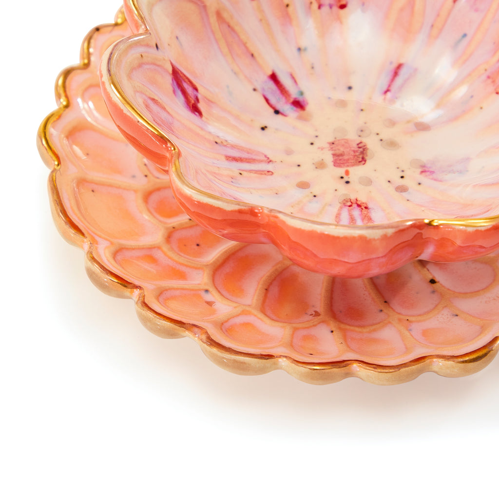 Pink Small Ceramic Flower Bowl & Saucer (A+D)