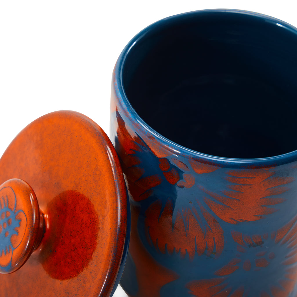 Orange & Blue Ceramic Floral Jar (A+D)