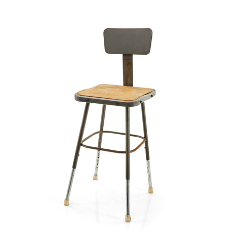 Rustic Metal Shop Stool with Backrest