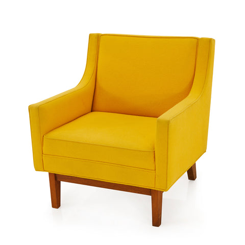 Yellow Fabric Arm Chair with Wood Base