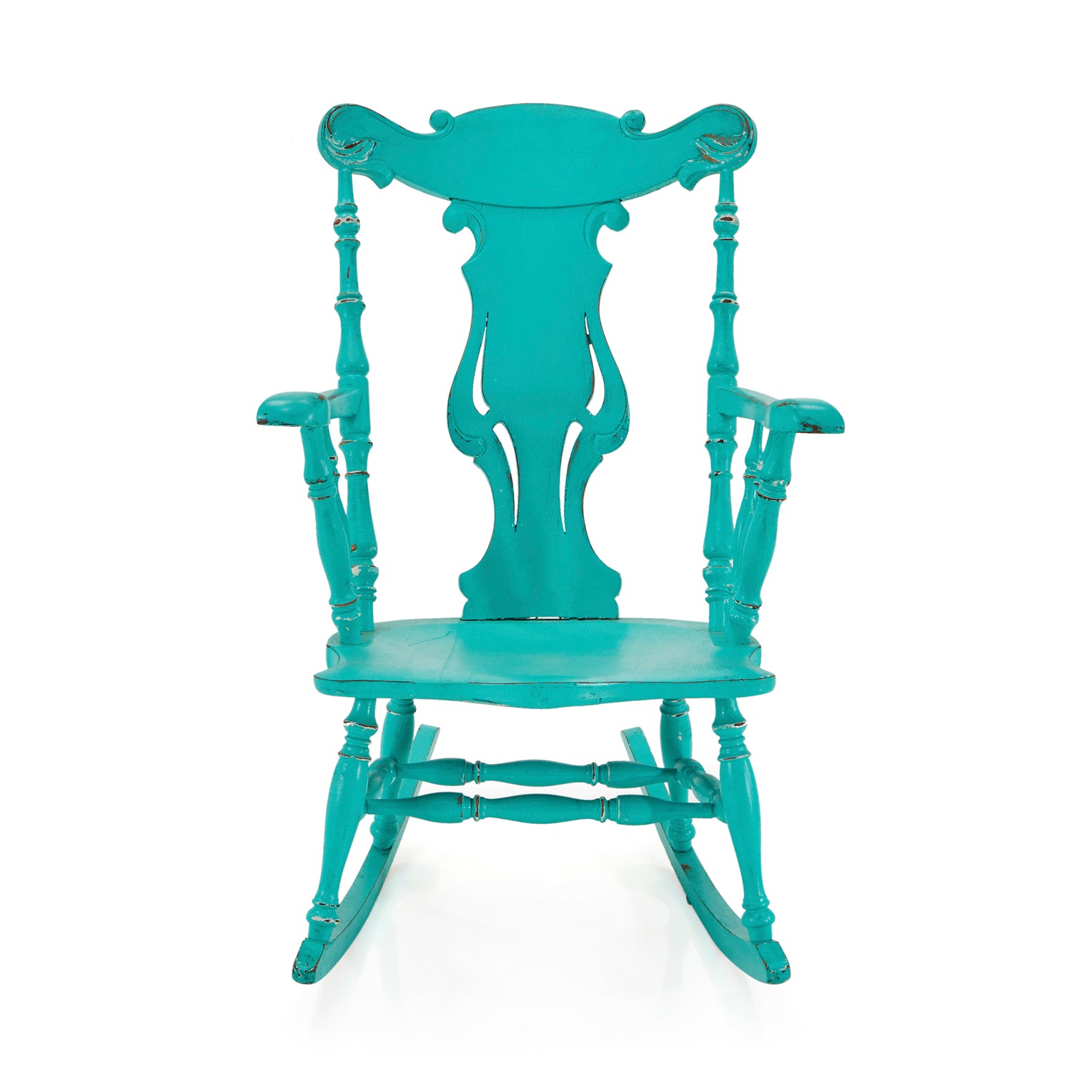Turquoise Neo-Classical Wood Rocking Chair - Gil & Roy Props