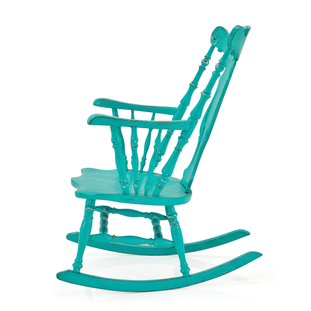 Turquoise Neo-Classical Wood Rocking Chair