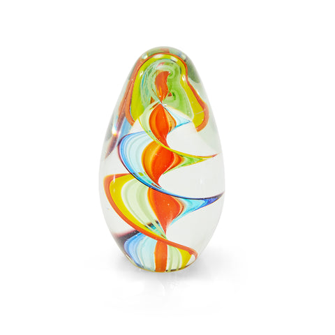 Glass Rainbow Swirl Egg Paperweight (A+D)