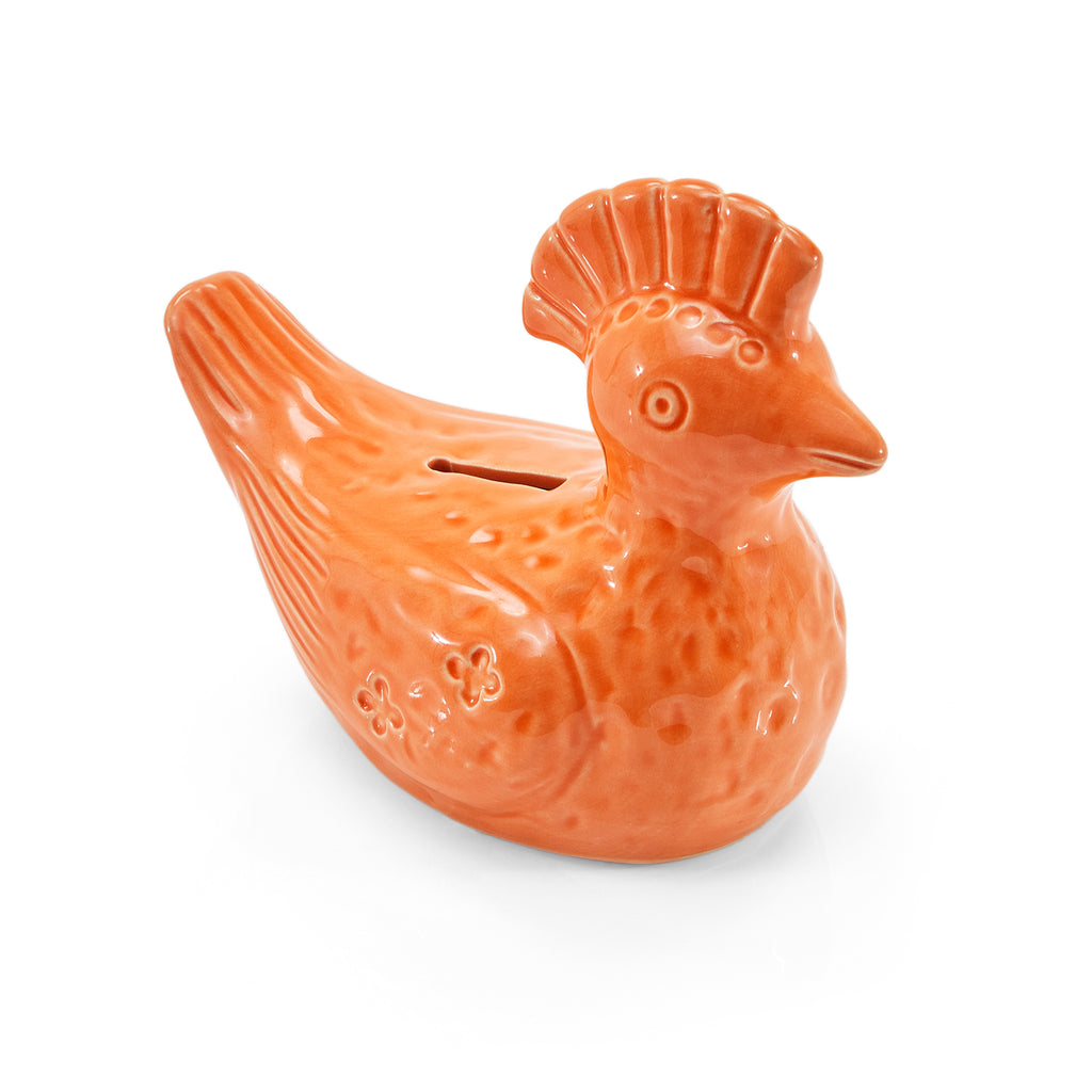 Orange Ceramic Bird Sculpture Coin Bank (A+D)