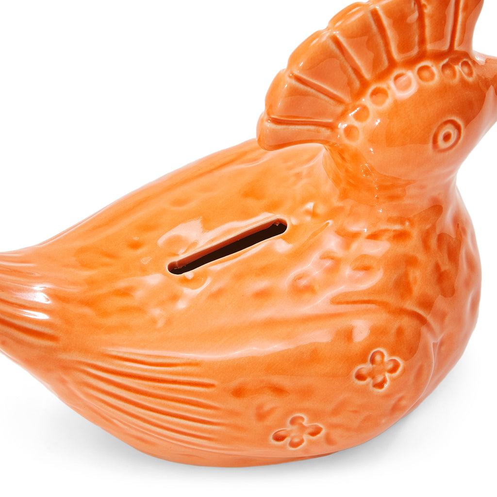 Orange Ceramic Bird Sculpture Coin Bank (A+D)