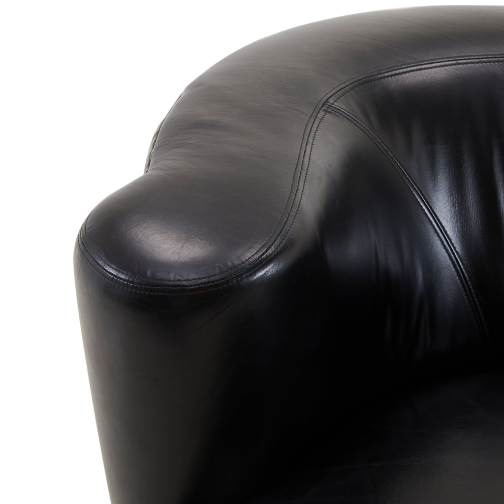 Black Leather Low Curved Slant Modern Lounge Chair
