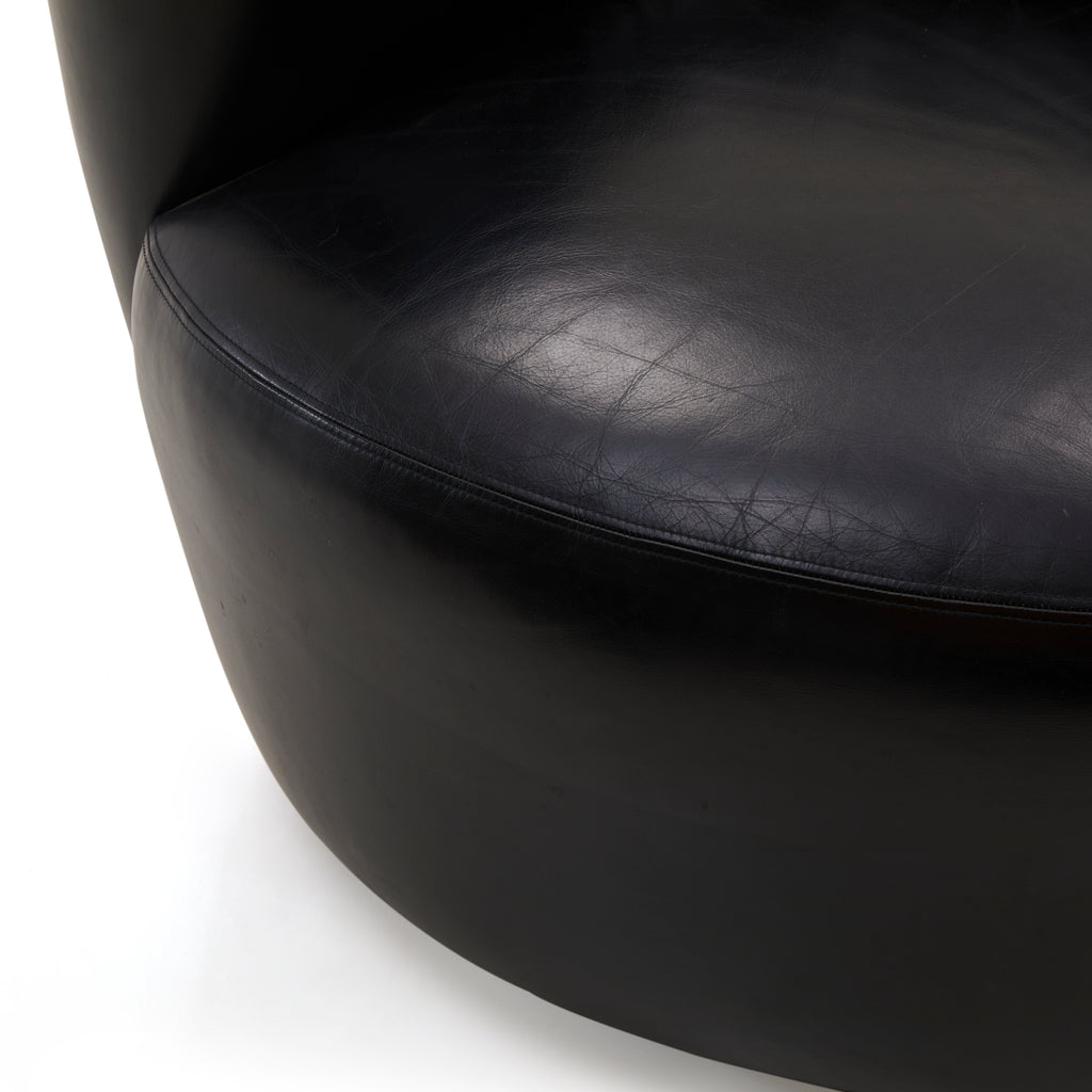 Black Leather Low Curved Slant Modern Lounge Chair