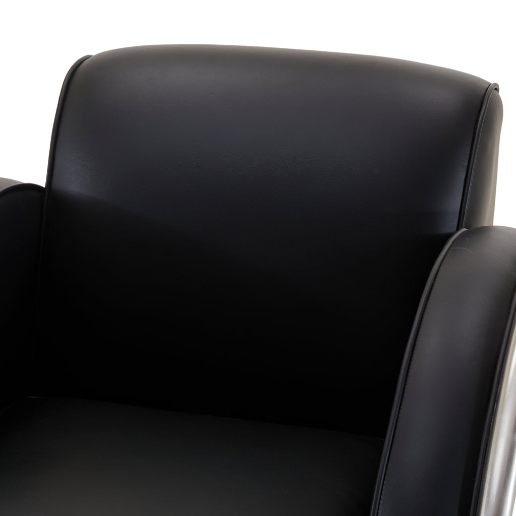 Black Leather & Chrome Deco Lounge Chair