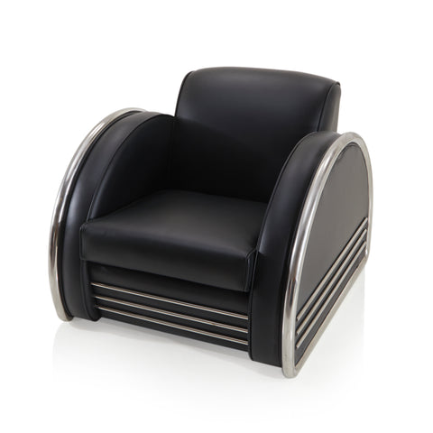 Black Leather & Chrome Deco Lounge Chair