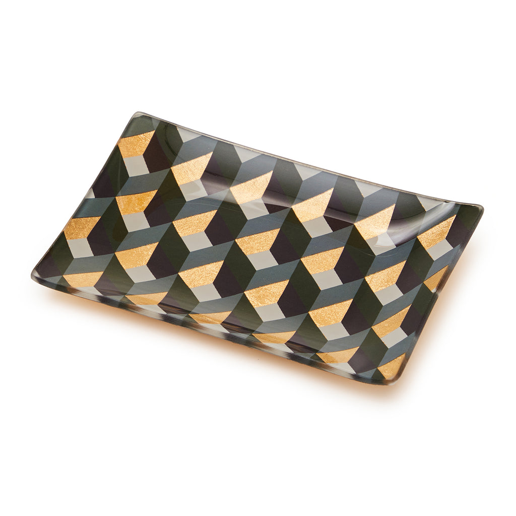 Grey and Gold Small Glass Rectangular Dish (A+D)