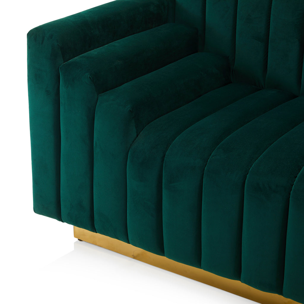 Large Dark Green Velvet Channel Tufted Sofa