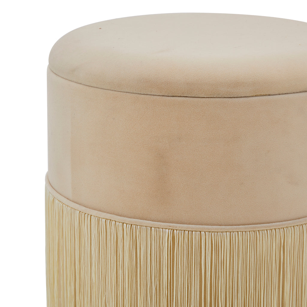 Beige Large Velvet Ottoman with Removable Top