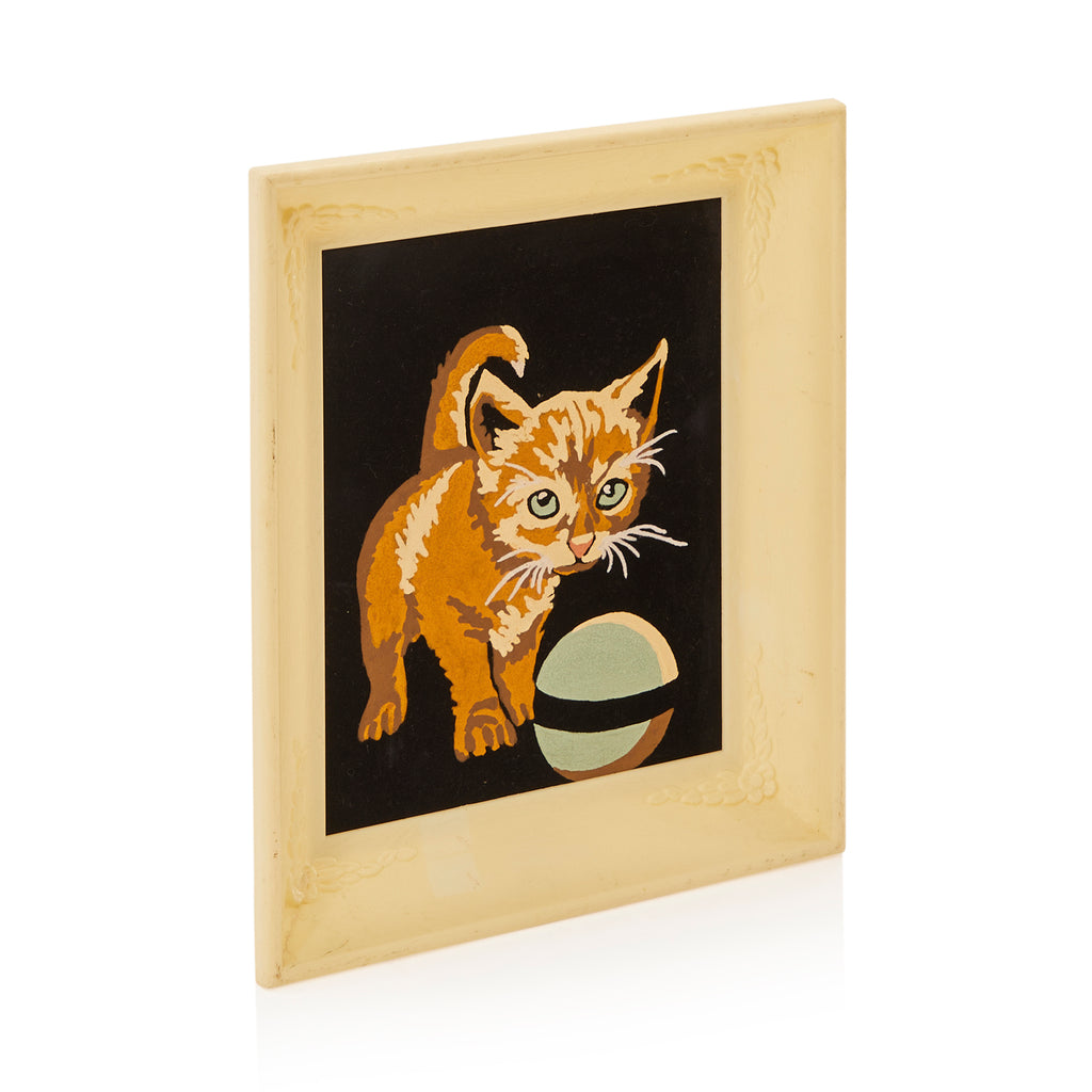00.29 (A+D) Framed Kitten Painting with Ball