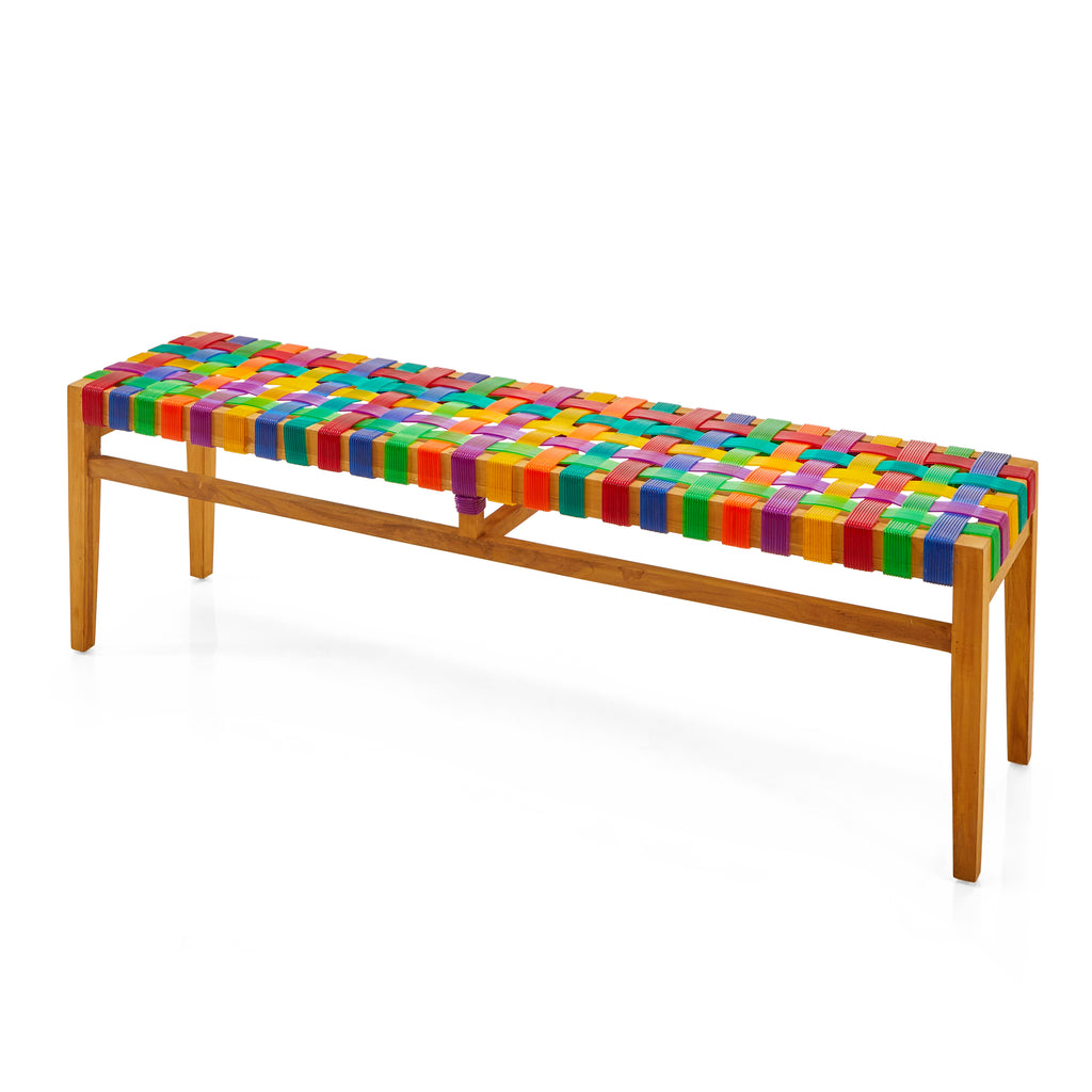 Wood Bench with Plastic Rainbow Crosshatch Seat