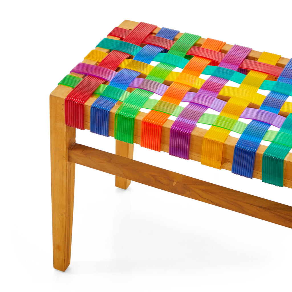 Wood Bench with Plastic Rainbow Crosshatch Seat
