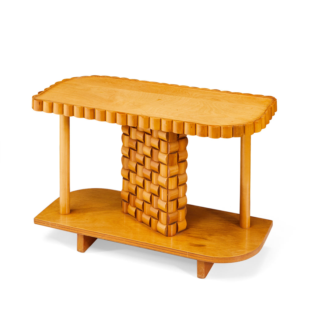 Wood Woven Block Side Table Tall