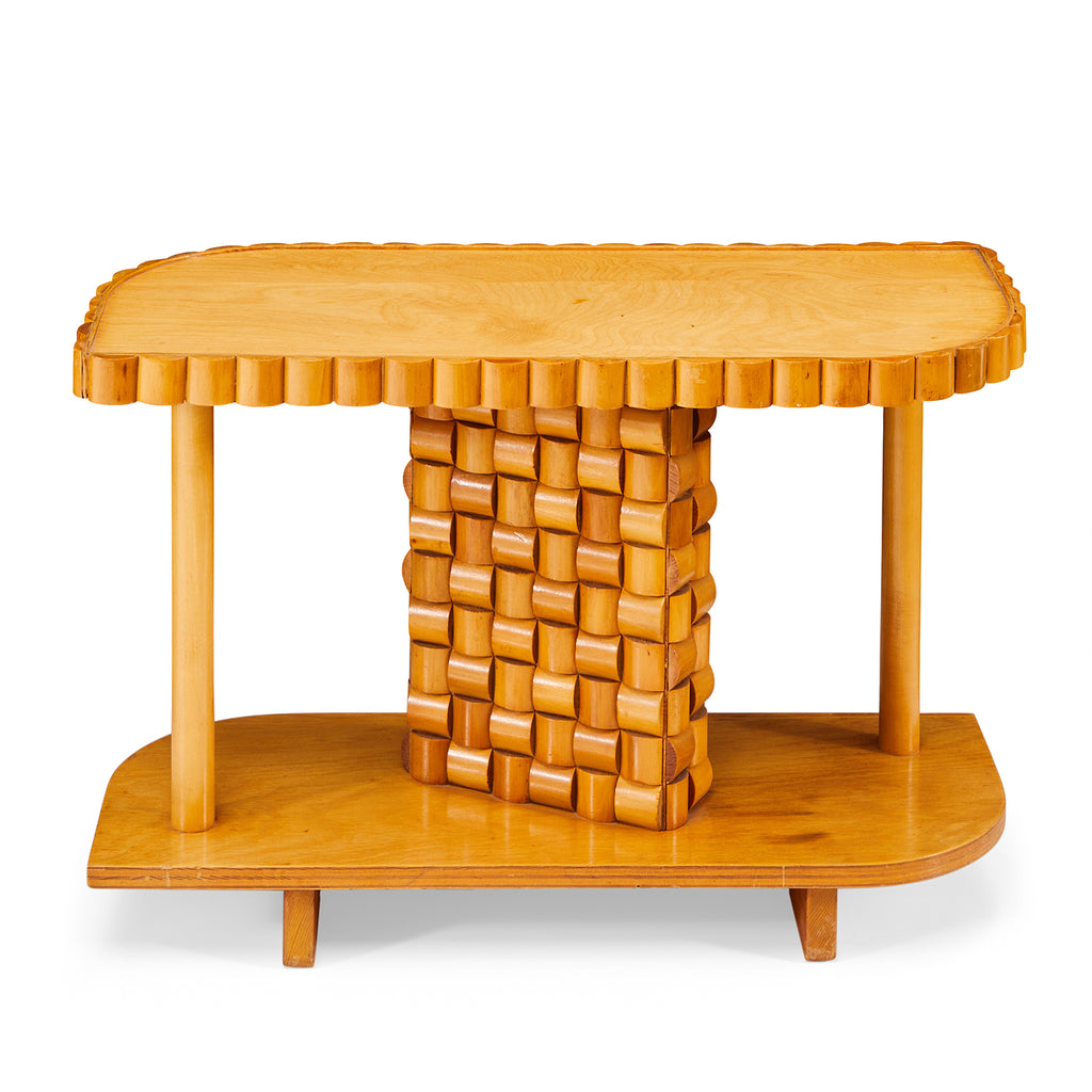 Wood Woven Block Side Table Tall
