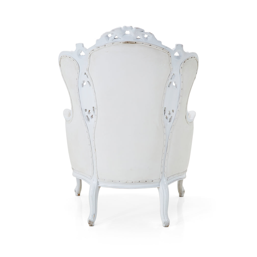 White Leather Button Tufted Victorian Wing Back Chair