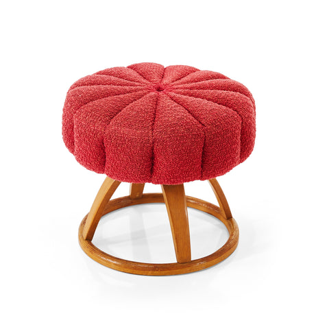 Red Terry Cloth Ottoman with Wood Base