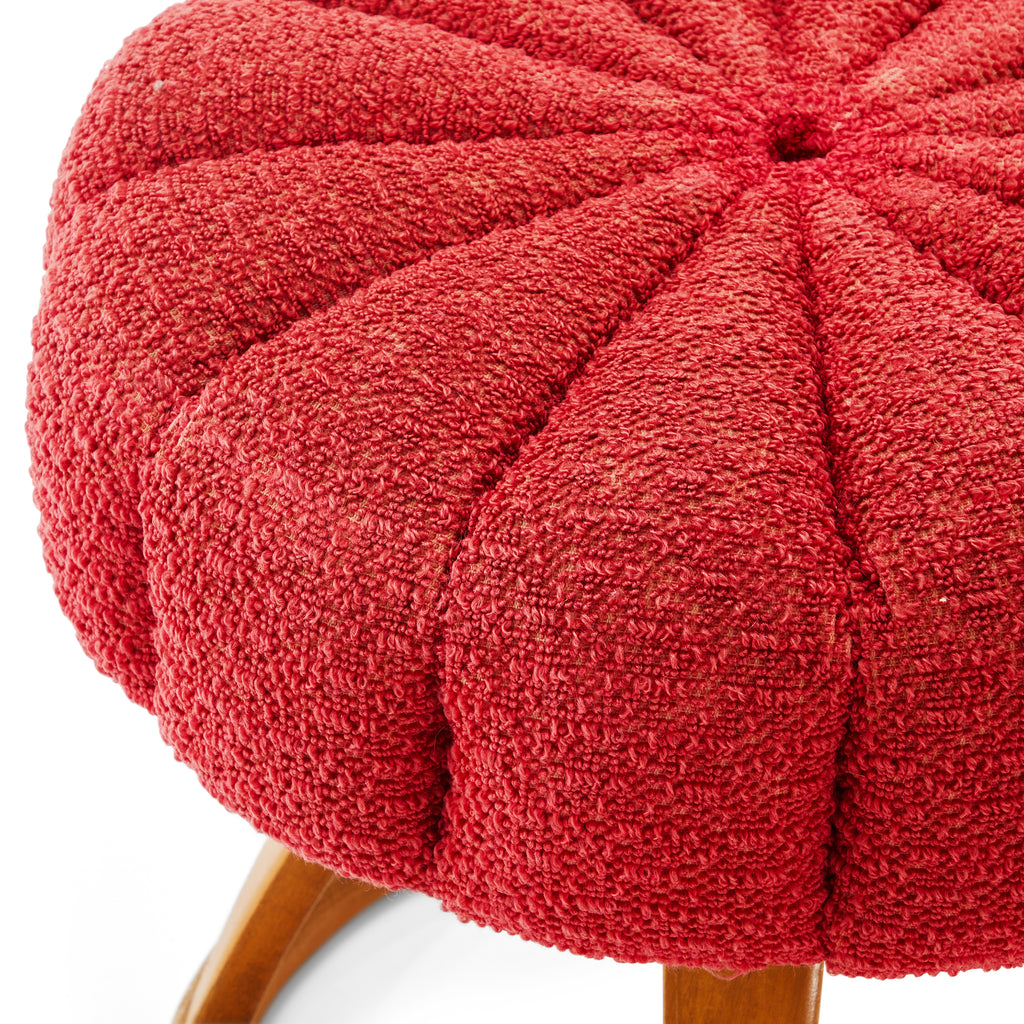 Red Terry Cloth Ottoman with Wood Base