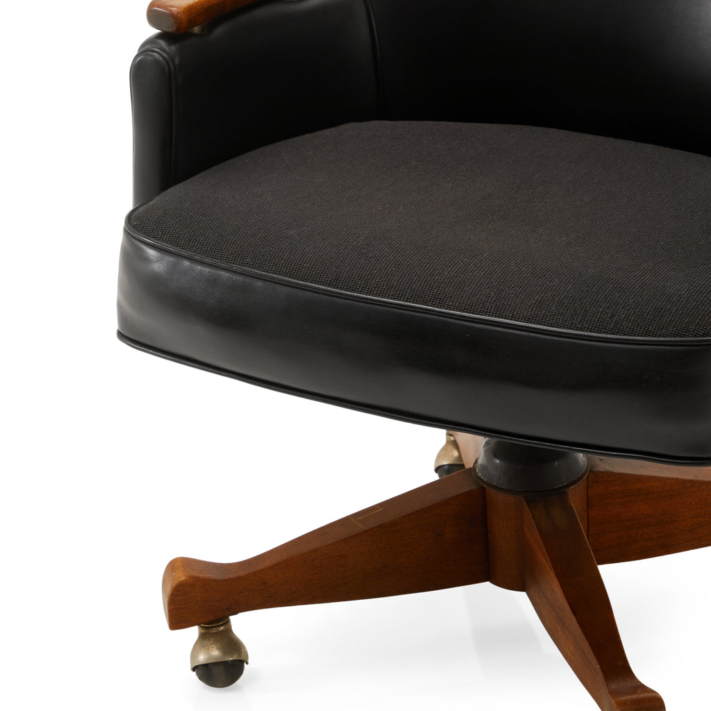 Black Leather & Wood High Back Executive Chair
