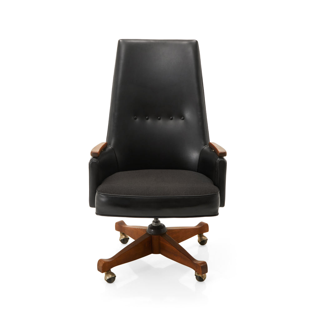 Black Leather & Wood High Back Executive Chair