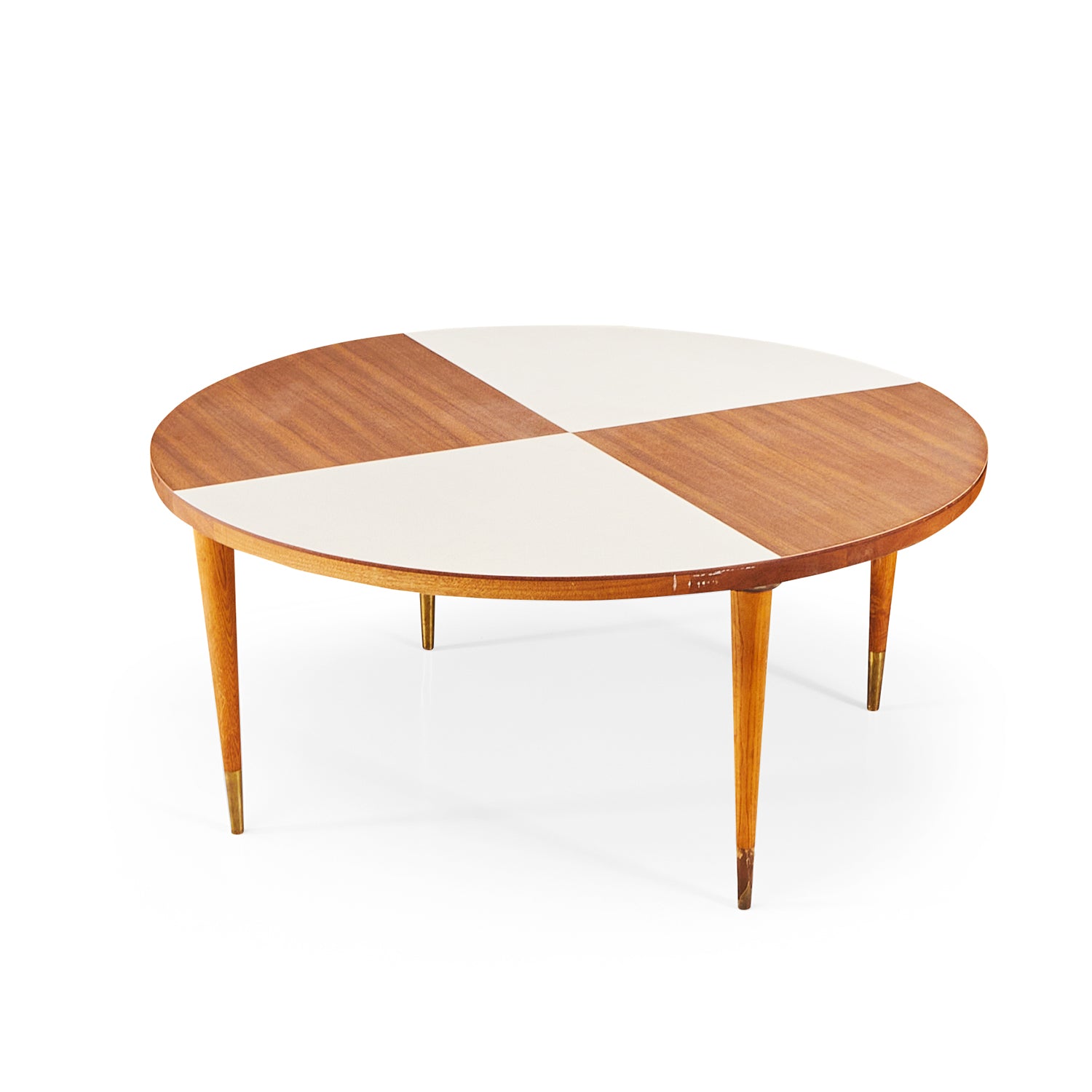 Split Round Table Wood & White Split Top Round Coffee Table - Gil & Roy Props