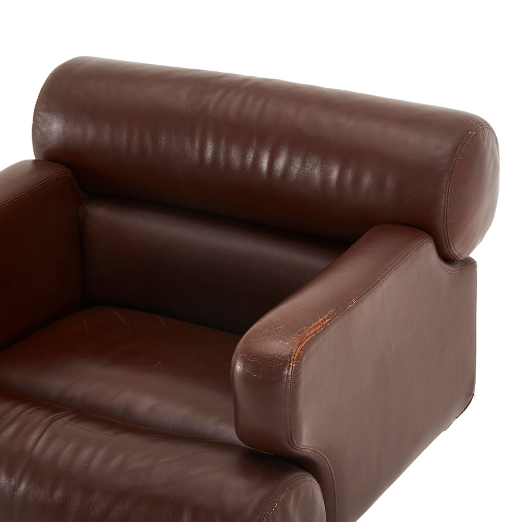 Dark Brown Leather Rolling Arm Chair