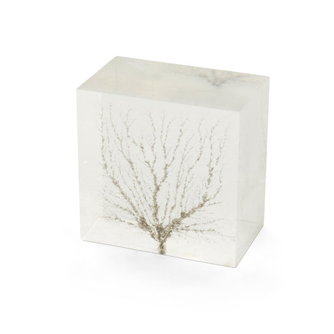 Glass Block Paperweight with Tree Design