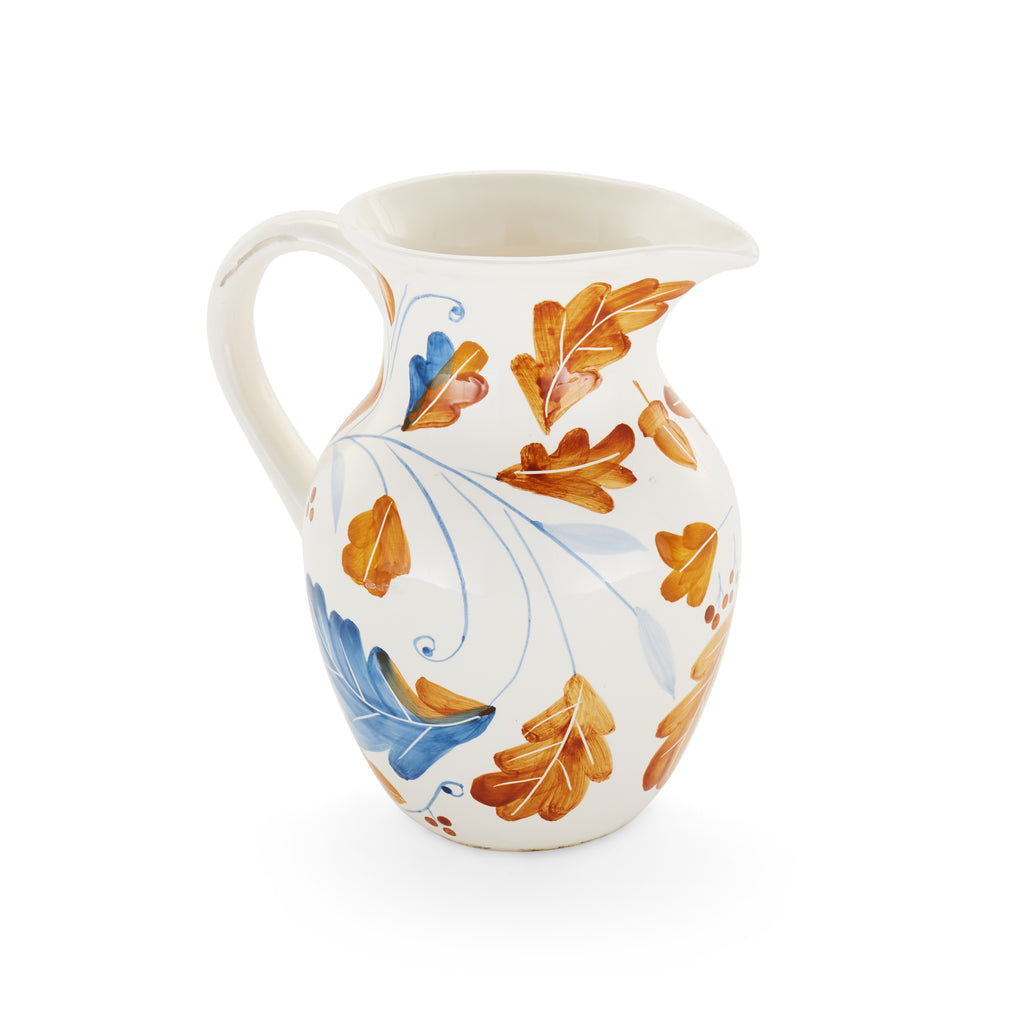 White Leaf Painted Ceramic Pitcher