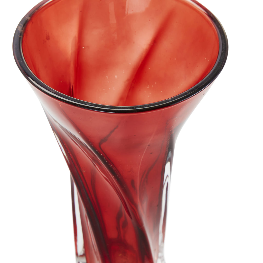 Red Twisting Glass Vase