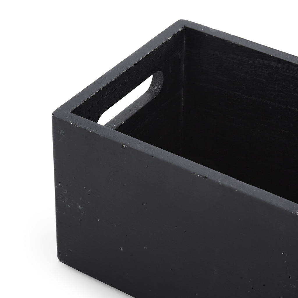 Black Painted Wood Crate with Handles