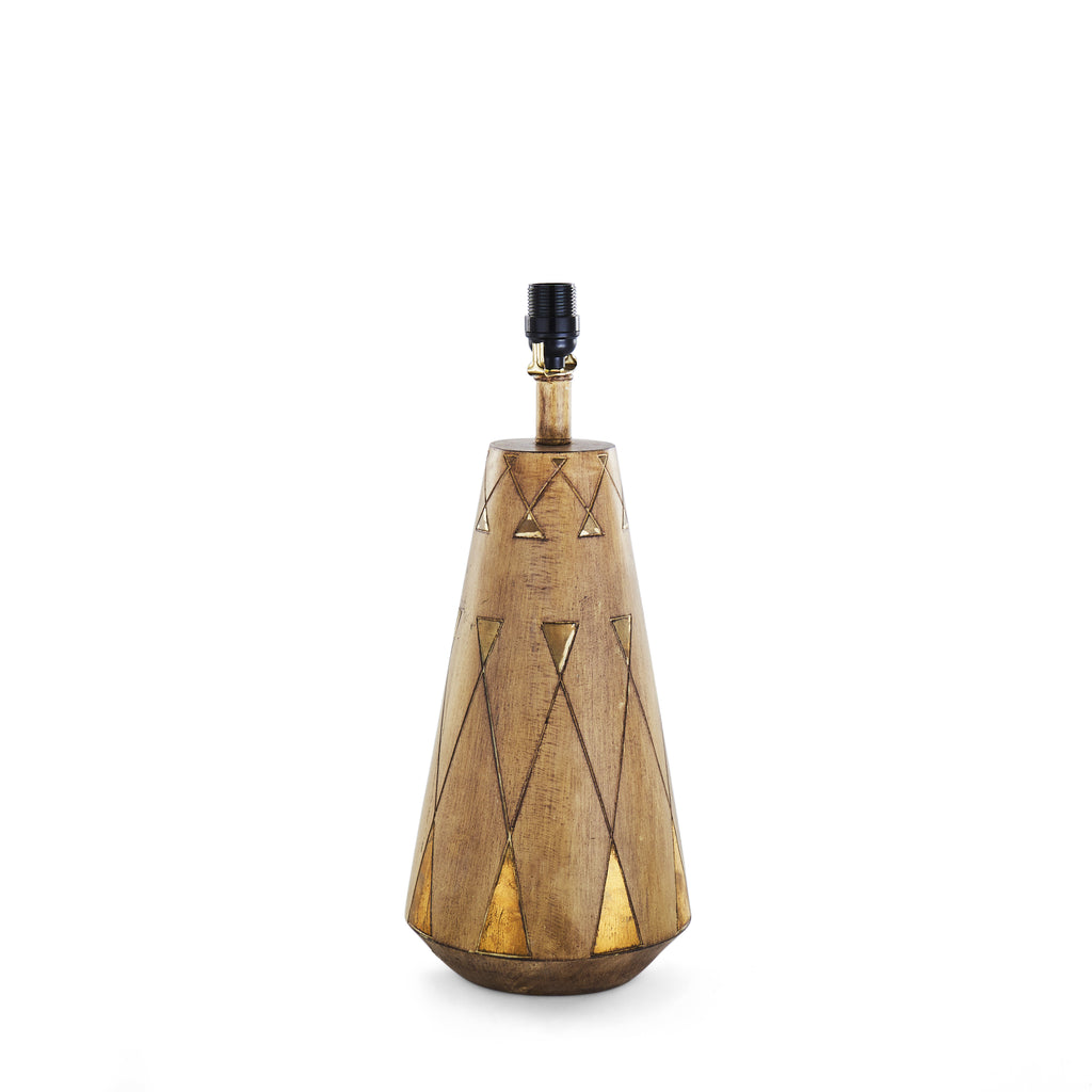 Wood Table Lamp with Gold Geometric Triangles