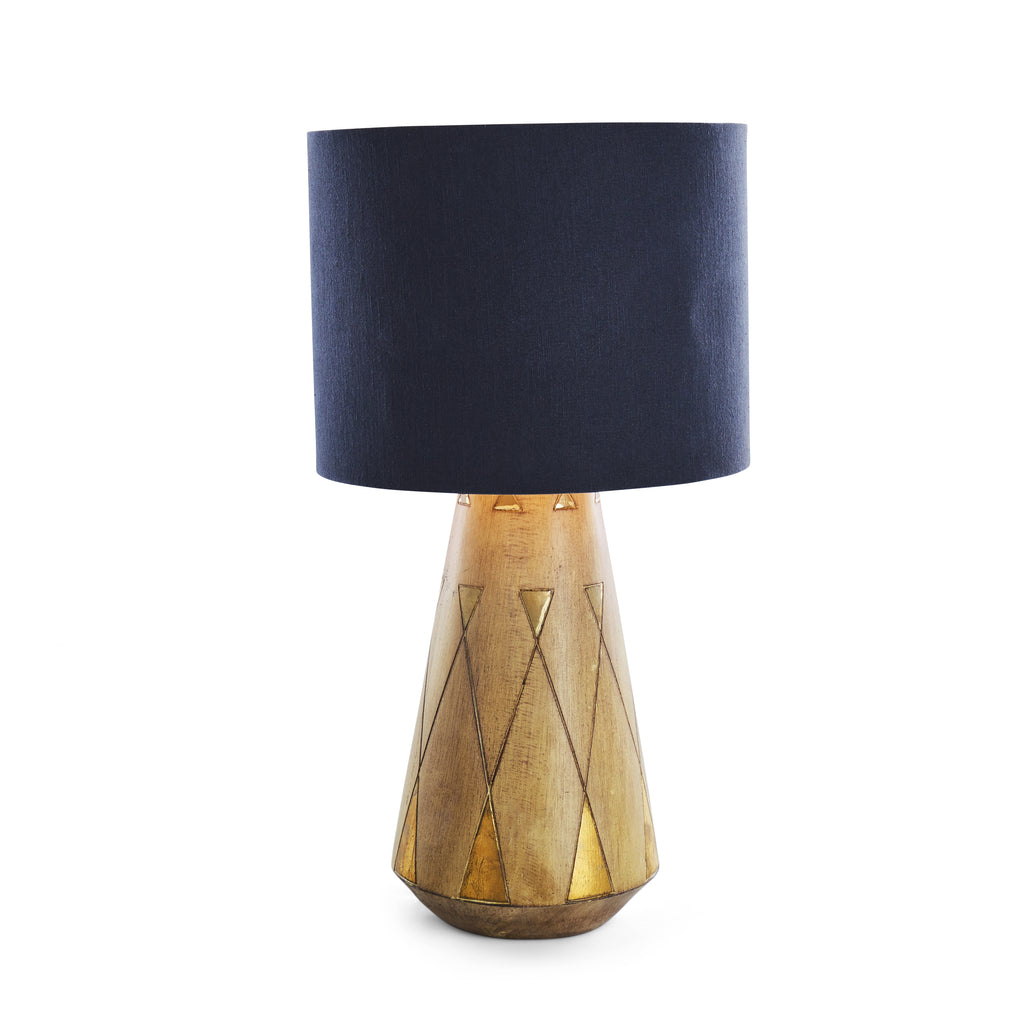 Wood Table Lamp with Gold Geometric Triangles