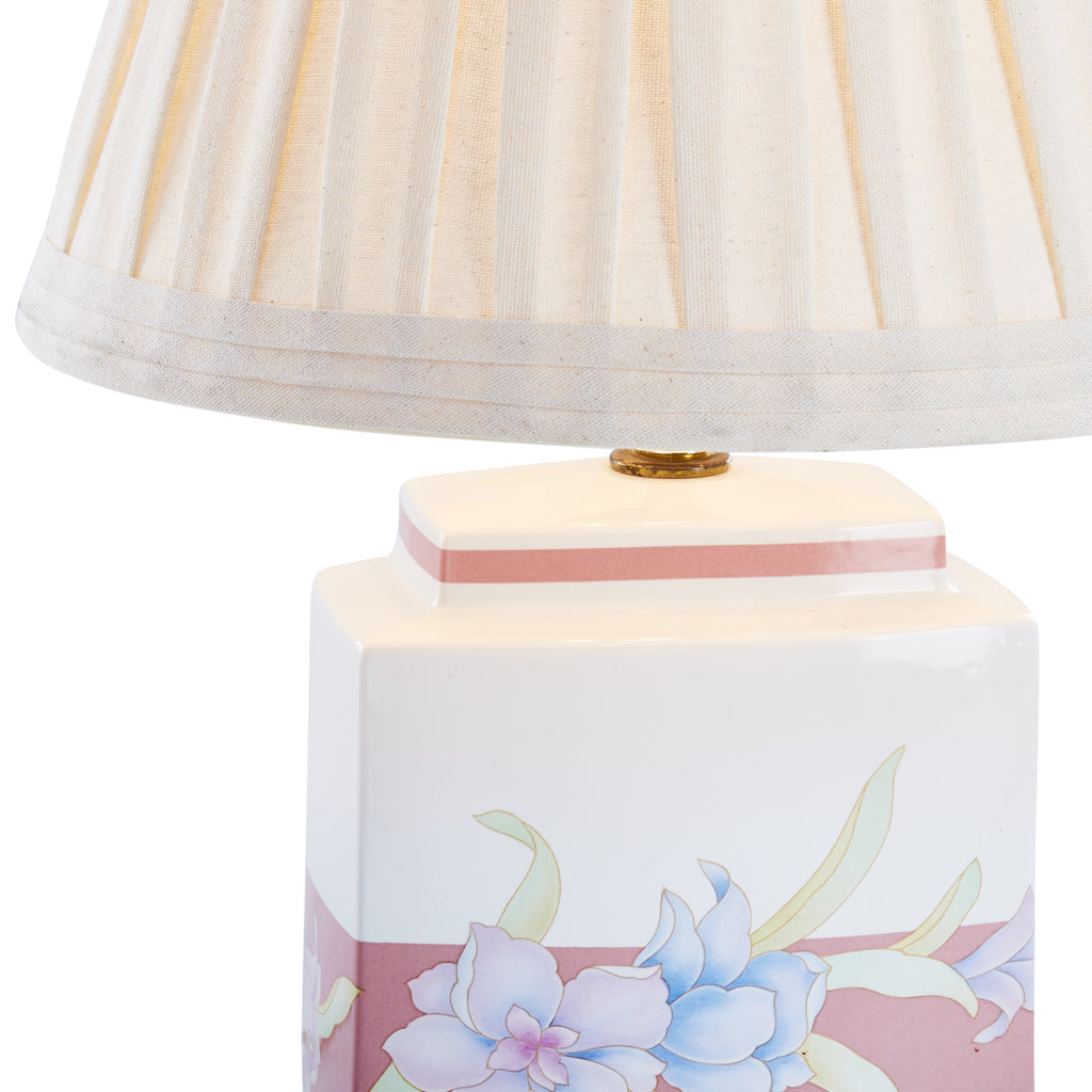 Pink & White Ceramic Floral Table Lamp